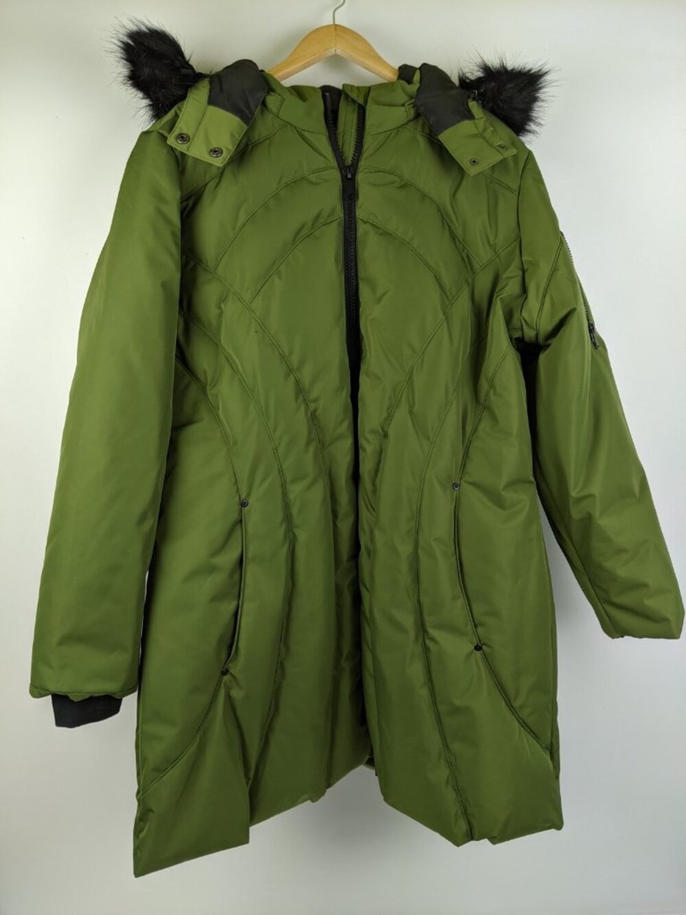 Midnight Velvet Hooded Winter Jacket Womens Plus Size 2X Fur Trim Long Green